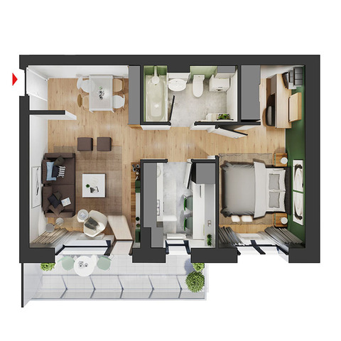 Apartament 2 camere tip 3G Pallady Hils - 1/16
