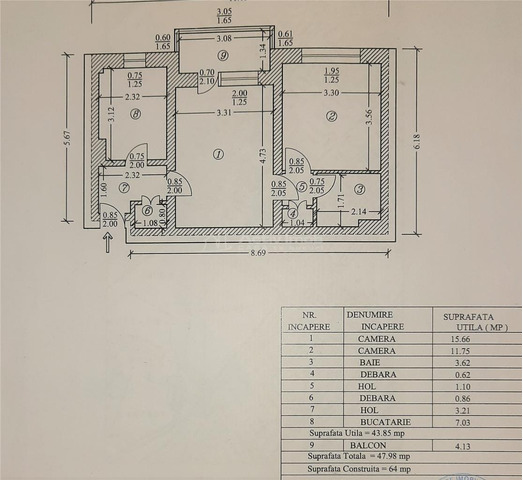 Apartament Cameliei   bloc anvelopat   bucatarie mare - 9/10